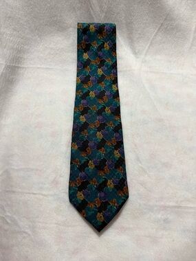 Ungaro Paris Floral Silk Tie | Vintage Designer Necktie | Teal Purple Gold